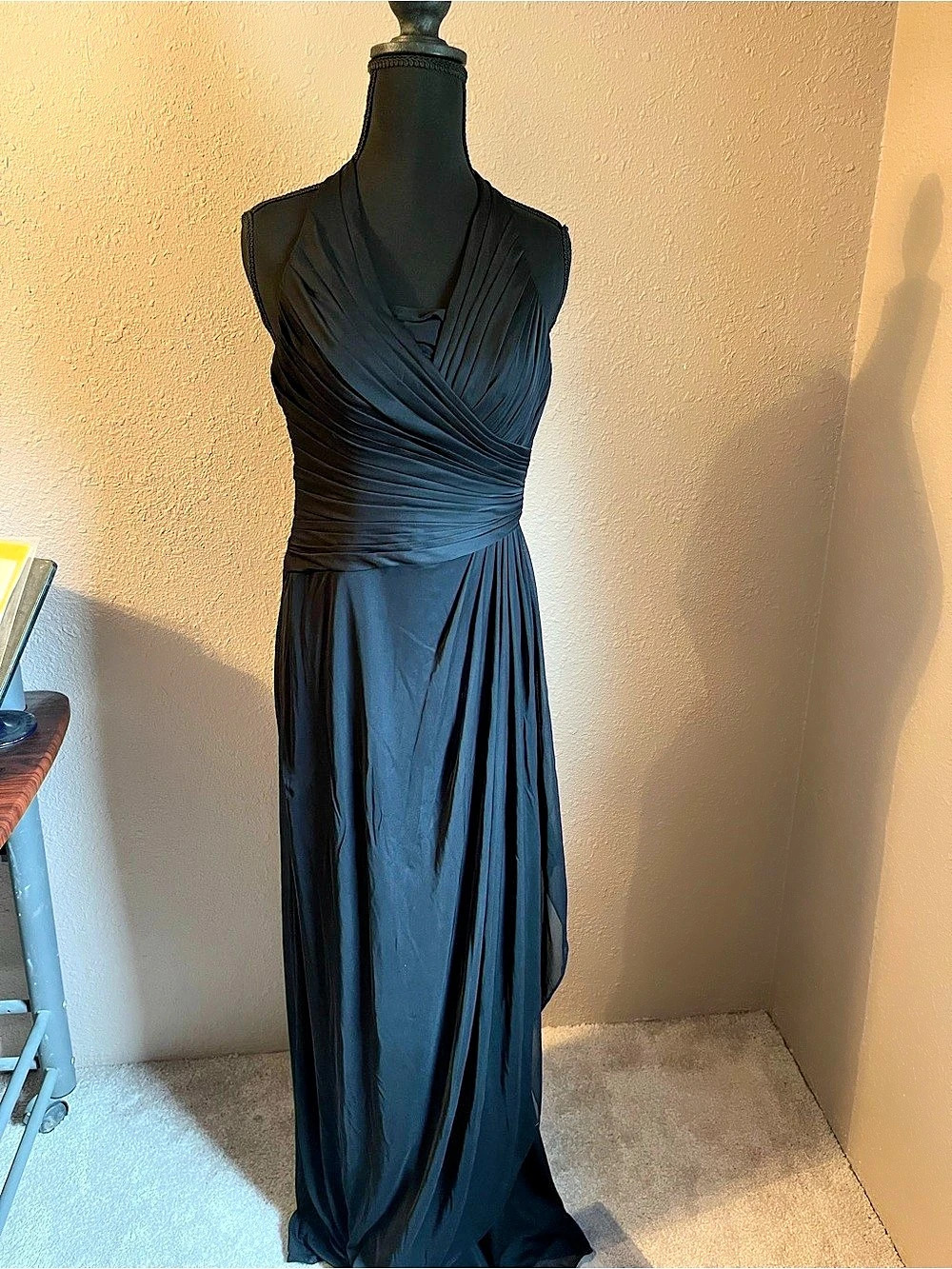 Azazie Ruched Backless Maxi Dress in Black Size 0 Like New. Formal Bridesmaid